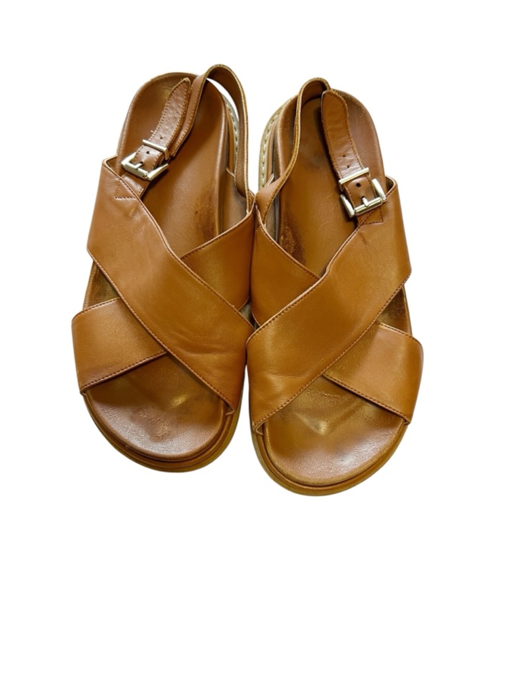 ALOHAS Cognac Cross-Strap Leather Slingback Sandals EU 40 US 9.5